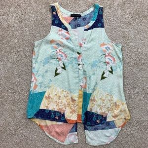 Sanctuary floral button up sleeveless blouse large
